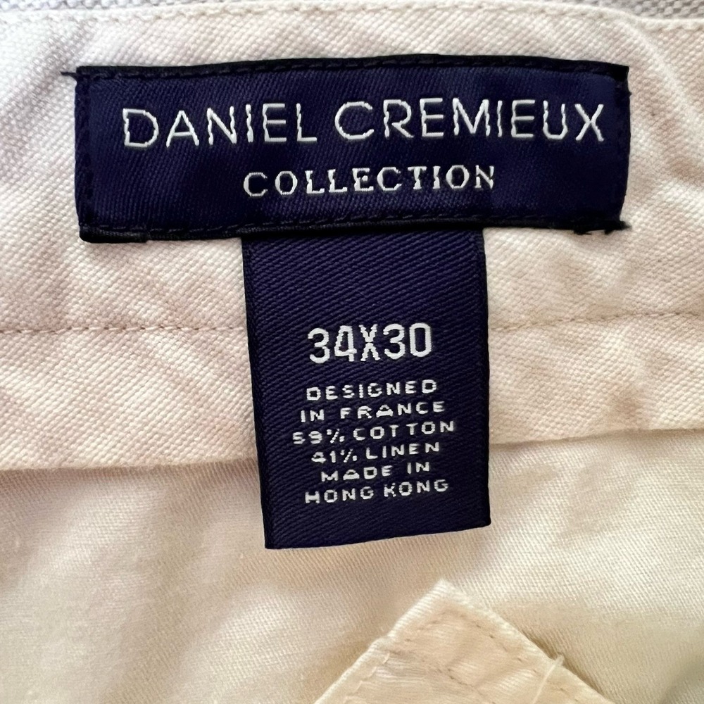 Daniel Cremieux Collection Mens 34x30 Cotton Linen Pleated Trousers Beige Pants - Picture 3 of 6
